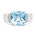 4.58 Carat Genuine Blue Topaz and White Topaz .925 Sterling Silver Ring