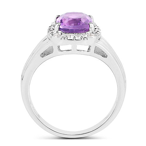 2.13 Carat Genuine Amethyst and White Topaz .925 Sterling Silver Ring