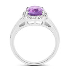 2.13 Carat Genuine Amethyst and White Topaz .925 Sterling Silver Ring