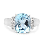 4.28 Carat Genuine Blue Topaz and White Topaz .925 Sterling Silver Ring