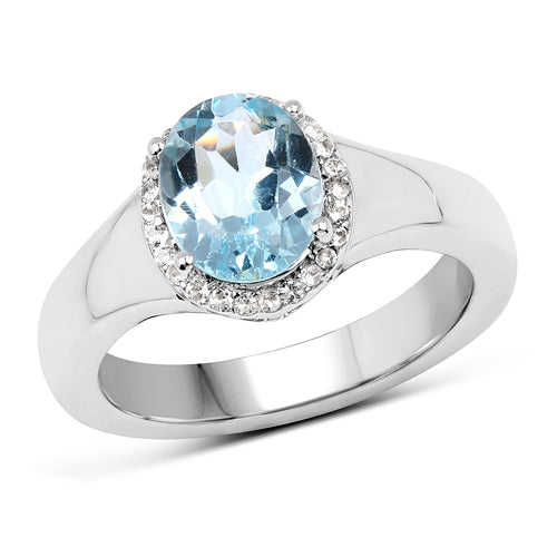 2.63 Carat Genuine Blue Topaz and White Topaz .925 Sterling Silver Ring
