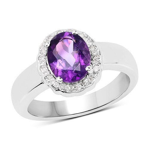 1.68 Carat Genuine Amethyst and White Topaz .925 Sterling Silver Ring