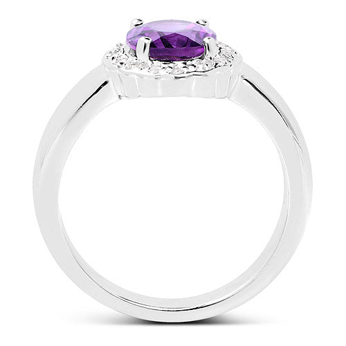 1.68 Carat Genuine Amethyst and White Topaz .925 Sterling Silver Ring