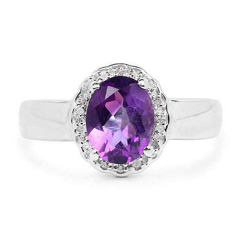 1.68 Carat Genuine Amethyst and White Topaz .925 Sterling Silver Ring