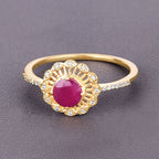 0.68 Carat Genuine Ruby and White Diamond 14K Yellow Gold Ring