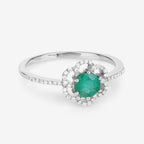 0.55 Carat Genuine Zambian Emerald and White Diamond 14K White Gold Ring