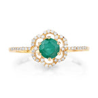 0.55 Carat Genuine Zambian Emerald and White Diamond 14K Yellow Gold Ring