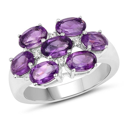 3.05 Carat Genuine Amethyst and White Topaz .925 Sterling Silver Ring