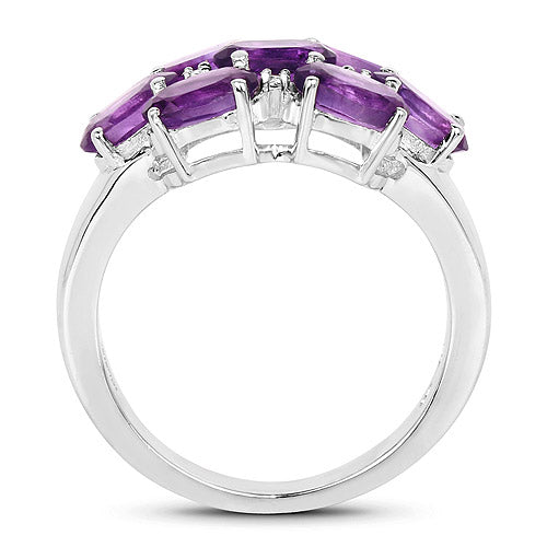 3.05 Carat Genuine Amethyst and White Topaz .925 Sterling Silver Ring
