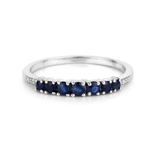 0.45 Carat Genuine Blue Sapphire and White Diamond 14K White Gold Ring