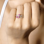 0.68 Carat Genuine Ruby and White Diamond 14K Yellow Gold Ring