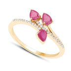 0.68 Carat Genuine Ruby and White Diamond 14K Yellow Gold Ring