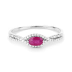 0.40 Carat Genuine Ruby and White Diamond 14K White Gold Ring