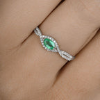 0.32 Carat Genuine Zambian Emerald and White Diamond 14K White Gold Ring