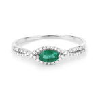 0.32 Carat Genuine Zambian Emerald and White Diamond 14K White Gold Ring