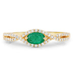 0.32 Carat Genuine Zambian Emerald and White Diamond 14K Yellow Gold Ring