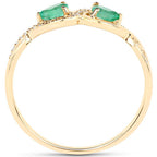 0.35 Carat Genuine Zambian Emerald and White Diamond 14K Yellow Gold Ring