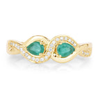 0.35 Carat Genuine Zambian Emerald and White Diamond 14K Yellow Gold Ring