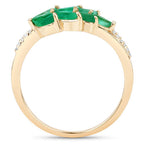 0.68 Carat Genuine Zambian Emerald and White Diamond 14K Yellow Gold Ring