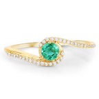 0.33 Carat Genuine Zambian Emerald and White Diamond 14K Yellow Gold Ring