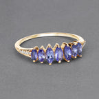 0.76 Carat Genuine Tanzanite and White Diamond 14K Yellow Gold Ring