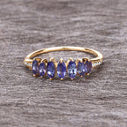 0.76 Carat Genuine Tanzanite and White Diamond 14K Yellow Gold Ring