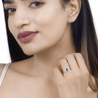 0.72 Carat Genuine Blue Sapphire and White Diamond 14K White Gold Ring