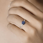0.59 Carat Genuine Blue Sapphire and White Diamond 14K White Gold Ring