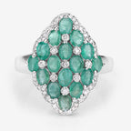 2.68 Carat Genuine Zambian Emerald and White Zircon .925 Sterling Silver Ring
