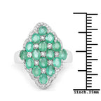2.68 Carat Genuine Zambian Emerald and White Zircon .925 Sterling Silver Ring