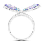 3.60 Carat Genuine Tanzanite and Swiss Blue Topaz .925 Sterling Silver Ring