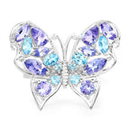 3.60 Carat Genuine Tanzanite and Swiss Blue Topaz .925 Sterling Silver Ring
