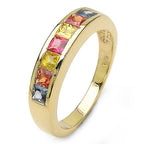14K Yellow Gold Plated 1.26 Carat Genuine Multi Sapphire .925 Sterling Silver Ring