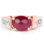 14K Rose Gold Plated 4.71 Carat Genuine Glass Filled Ruby and White Topaz .925 Sterling Silver Ring
