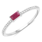 0.22 Carat Genuine Ruby and White Diamond 14K White Gold Ring