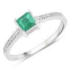 0.67 Carat Genuine Zambian Emerald and White Diamond 14K White Gold Ring