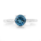 1.05 Carat Genuine London Blue Topaz and White Diamond 14K White Gold Ring