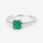 0.64 Carat Genuine Zambian Emerald and White Diamond 14K White Gold Ring