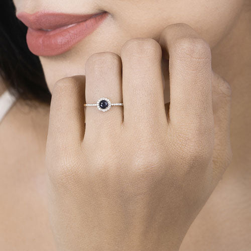 0.38 Carat Genuine Blue Sapphire and White Diamond 14K Yellow Gold Ring