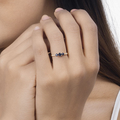 0.56 Carat Genuine Blue Sapphire and White Diamond 14K Yellow Gold Ring