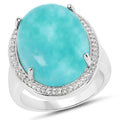 15.09 Carat Genuine Amazonite And White Topaz .925 Sterling Silver Ring