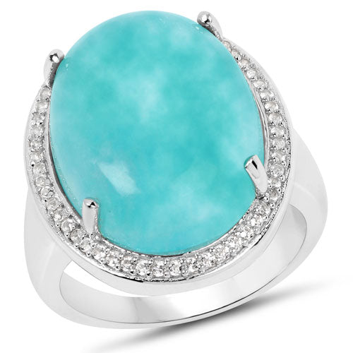 15.09 Carat Genuine Amazonite And White Topaz .925 Sterling Silver Ring