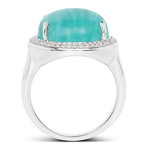 15.09 Carat Genuine Amazonite And White Topaz .925 Sterling Silver Ring