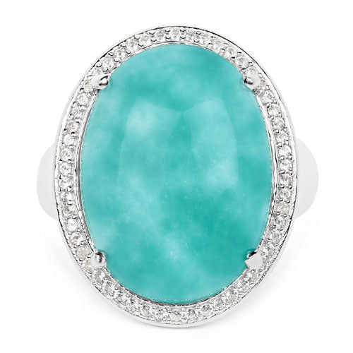 15.09 Carat Genuine Amazonite And White Topaz .925 Sterling Silver Ring