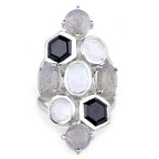10.30 Carat Genuine White Rainbow Moonstone, Labradorite And Black Onyx .925 Sterling Silver Ring