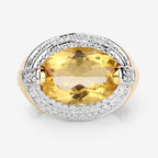 4.56 Carat Genuine Citrine and White Diamond .925 Sterling Silver Ring