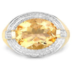 4.56 Carat Genuine Citrine and White Diamond .925 Sterling Silver Ring