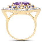 3.44 Carat Genuine Amethyst and Tanzanite .925 Sterling Silver Ring
