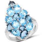 6.69 Carat Genuine Swiss Blue Topaz, London Blue Topaz, and White Zircon .925 Sterling Silver Ring