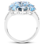 6.69 Carat Genuine Swiss Blue Topaz, London Blue Topaz, and White Zircon .925 Sterling Silver Ring